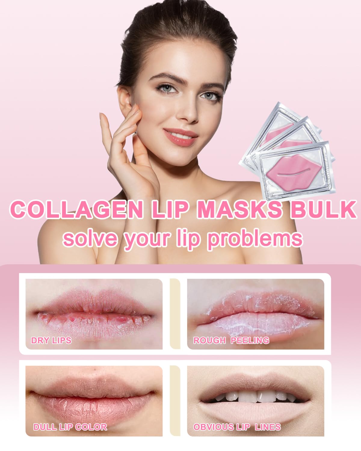 Collagen Pink Lip Mask 20 Pieces,Which can Provide Long-lasting Nourishment,Moisturization,Overnight Lip Mask Individually Wrapped Lip Patch