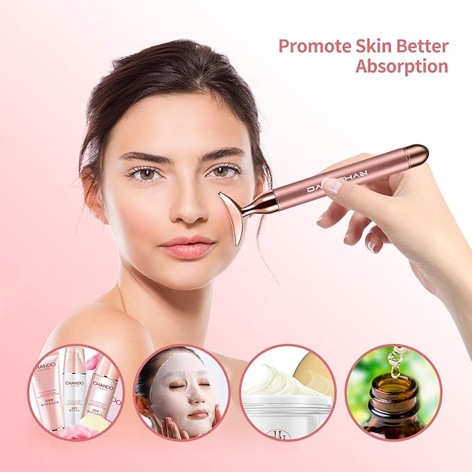 2-IN-1 Electric Face Massager Roller 24k Rose Gold Face Roller, 3D Roller and Unique Crescent Shape Facial Roller Massager Kit Arm Eye Nose Massager Skin Care Tools