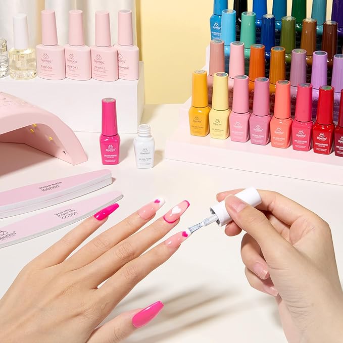 Beetles Gel Nail Polish Set – 36 Color Fall Yellow Brown Pink Red Gel Polish Kit with Base Coat Glossy Matte Glitter Top Coat Soak Off UV LED Gel for Nail Art Manicure Salon DIY Gift for Women