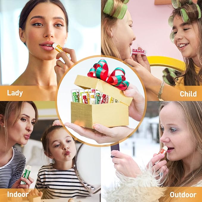 DMSKY Natural Lip Balm Bulk 60 Pack, Moisturizing Lip Balm with Vitamin E and Coconut Oil, Lip Care Product for Chapped Lips-12 Flavors