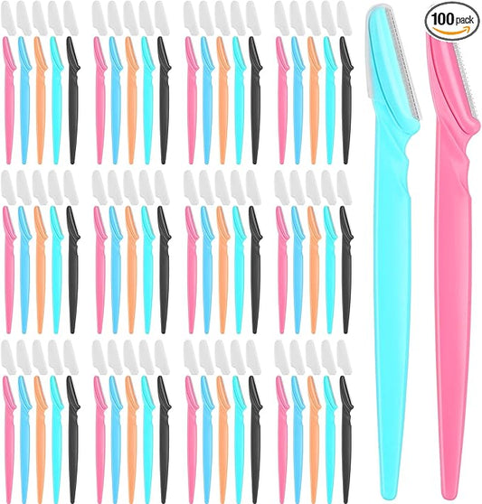 100 Pcs Eyebrow and Face Razors for Women and Men, Multi-Color Facial Shavers with Protective Covers, Safe for Beginners