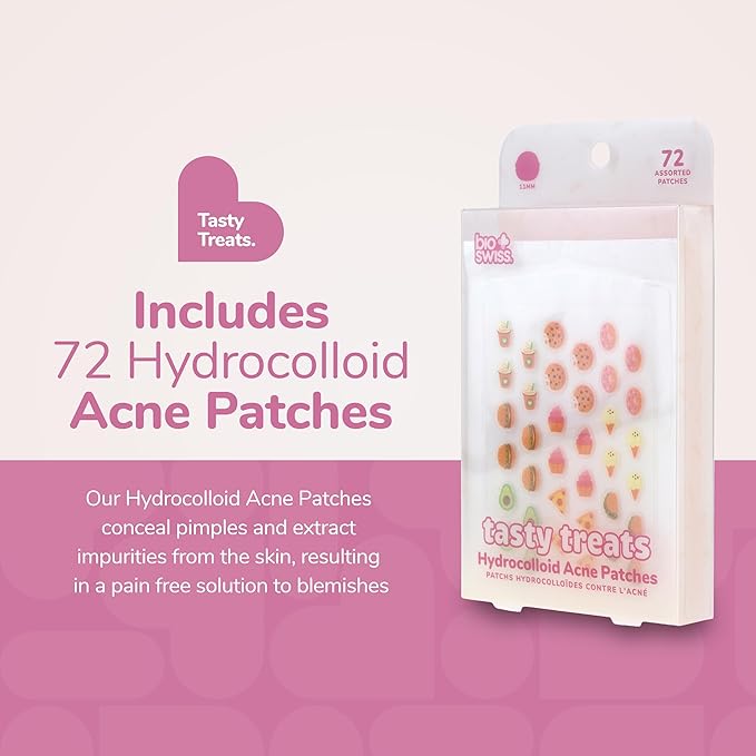 BioSwiss Tasty Treats Pimple Patches, Hydrocolloid Acne Patch for Zits and Blemishes, Face and Skin Stickers, 72 Count