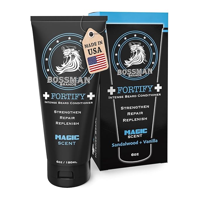 Bossman Fortify Intense Beard Conditioner for Men (Magic Scent) – Moisturizes, Replenishes & Protects with Natural Ingredients – Thicker Formula, Made in USA