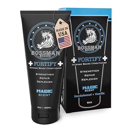 Bossman Fortify Intense Beard Conditioner for Men (Magic Scent) – Moisturizes, Replenishes & Protects with Natural Ingredients – Thicker Formula, Made in USA