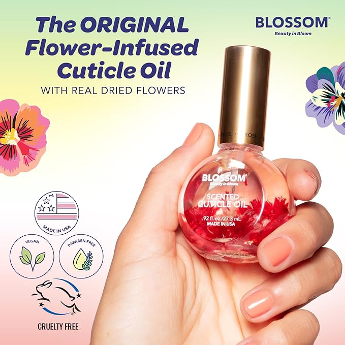 Blossom Cuticle Oil for Nails, Hydrating, Moisturizing, Scented Nail Oil Cuticle Care, Infused with Real Flowers, Made in USA, 0.92 fl. oz, Honeysuckle