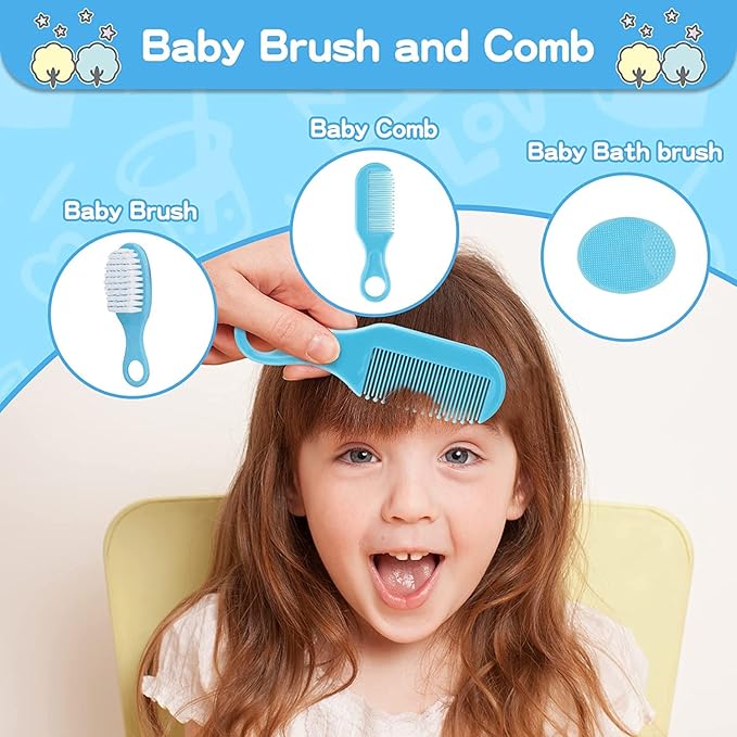 Baby Healthcare and Grooming Kit, 14 in 1 Baby Safety Set Newborn Nursery Health Care Set with Hair Brush Scale Nail Clippers for Baby Girls Boys (Blue 14 in 1)