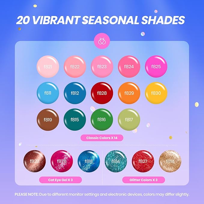 Beetles Fall Gel Nail Polish Set - Gift Box Wandering Peace Collection 20 Colors Gel Polish Kit 75 PCS Blue Red Black Purple Glitter Cat Eye Glitter Glossy Matte Top Coat Halloween Gifts for Women