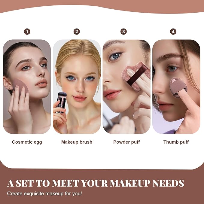 BS-MALL Kabuki Brush Makeup Sponge Set 8 Pcs with Foundation Powder Brush Powder Puff Essential Tools for Flawless Makeup Application