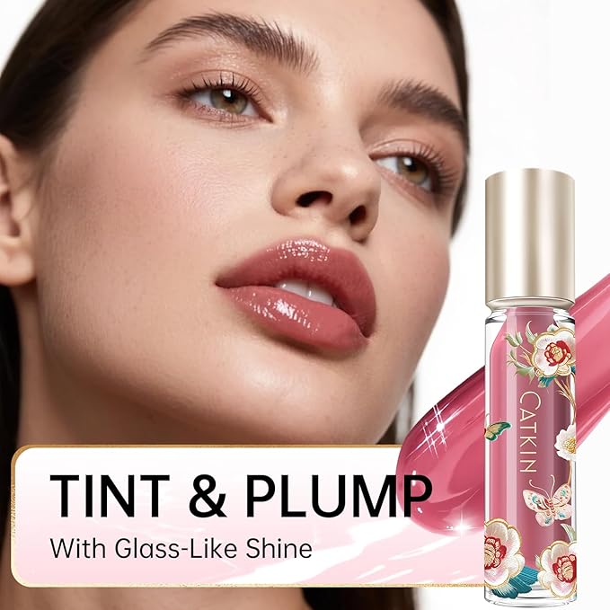Catkin Lip Plumper Gloss, Tinted Lip Serum with Hyaluronic Acid & Jojoba Oil, Non-sticky Volumizing Hydrating Formula for a High Shine Maximum 3D Look, Plump & Soft Lips 0.12 Fl Oz - C07 Rose Agate