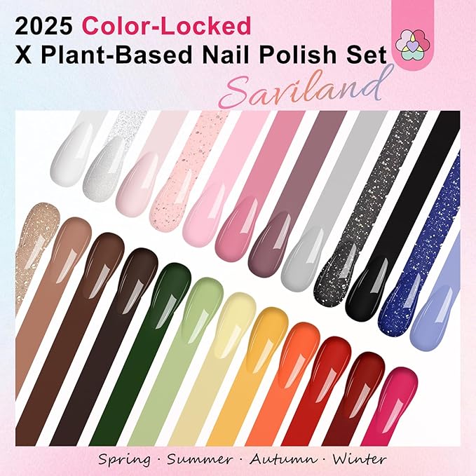SAVILAND Color Artistry Fall Nail Polish Set: Quick Dry 24 Color Regular Nail Polish Kit Orange Red Brown Glitter Finger Bulk Fingernail Polish Set Non Gel Castor Oil Vitamin E Nail Lacquer Women Home