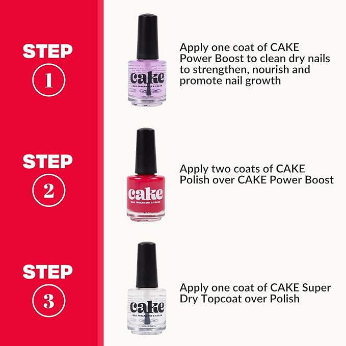 CAKE Power Boost Nail Strengthener & Hardener, Repair Damaged Nails, Non-Toxic, Professional Brush, Keratin Enriched (Sassy Senorita) (1 fl oz)