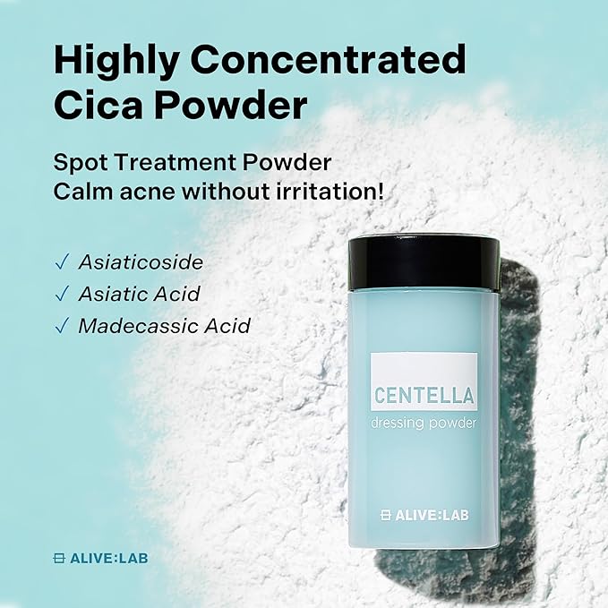 ALIVELAB Centella Dressing Powder – K-Beauty Acne Treatment, Calming Spot Care with Centella Asiatica for Sensitive, Oily Skin, Korean Skincare for Pimples & Redness (0.27oz)