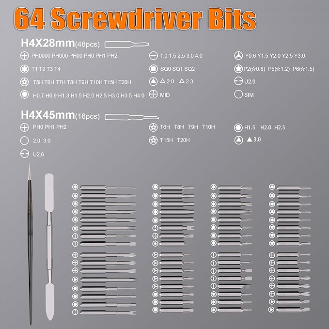 KUNLUN 68-in-1 Mini Electric Screwdriver Set, Small Electric Screwdriver Cordless with 64 Magnetic Bits, 5 Torque Settings, 4 LED Lights Power Screwdriver Repair Tool Kit for Phone Camera Laptop Watch