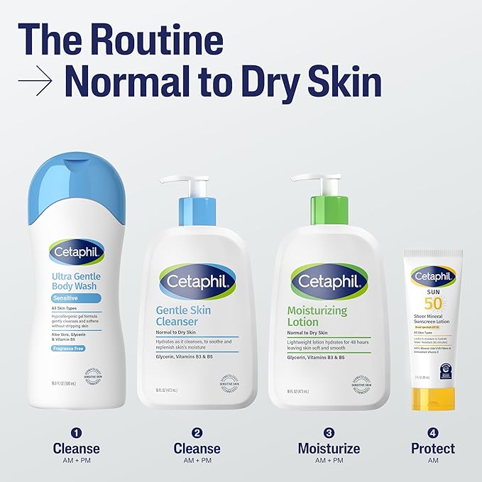 Cetaphil Face Wash, Hydrating Gentle Skin Cleanser for Dry to Normal Sensitive Skin, 16 oz + Travel Size Moisturizing Lotion 2 oz