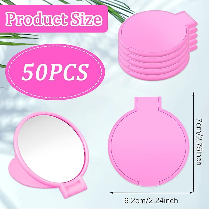 50 Pcs Round Compact Mirror for Purse Mini Folding Mirror Portable Pocket Mirror Makeup Small Mirror Vintage Portable Travel Makeup Mirror for Women Daily Use (Pink)