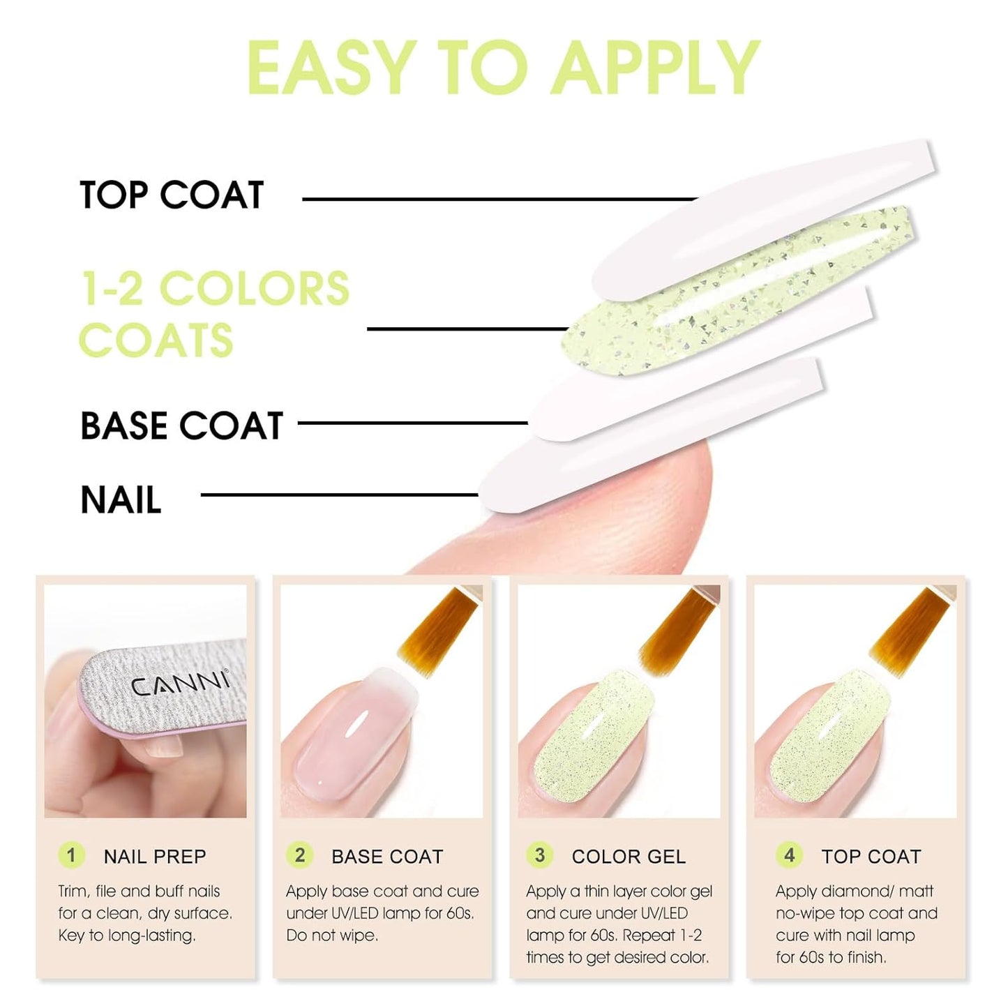 CANNI 1 Pcs Glitter Green Gel Nail Polish, Shimmer Sparkly Light Green Colors Gel Polish Soak Off Led Nail Art Gel Manicure Salon DIY