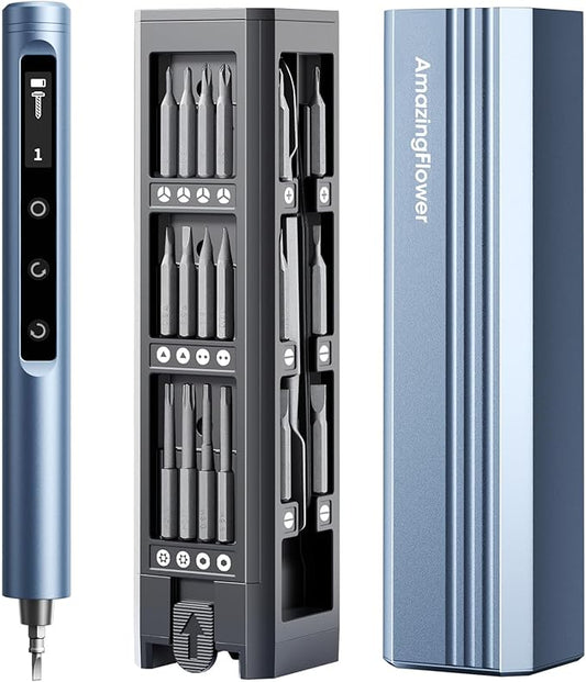 Mini Electric Screwdriver Cordless Set 3.7V, 42-in 1 Magnetic Bits Screwdriver Set with 5 Torque Settings, Demagnetizer/Magnetizer, LCD Display, LED Lights,Repair Tool Kit For Laptop/Phone/Camera/Toys