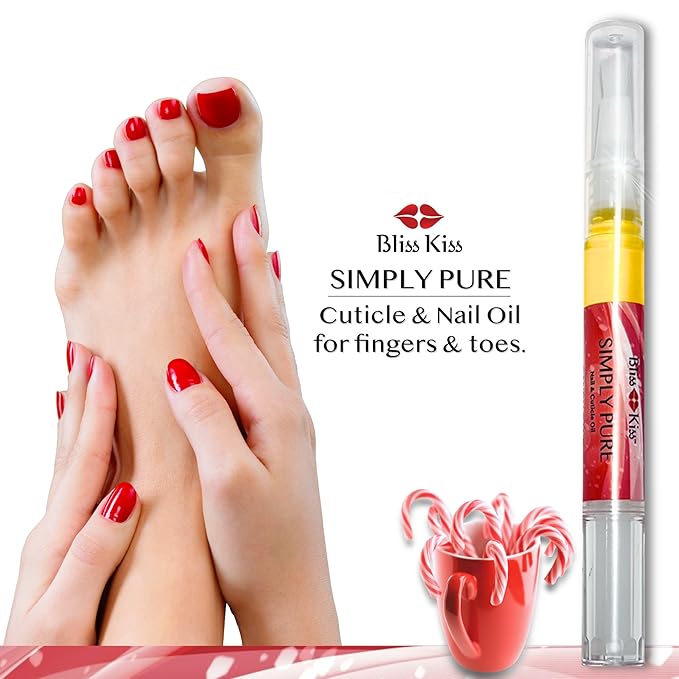 Bliss Kiss | 1 Candy Cane Fragrance | Nail Oil Cuticle Pen w/Vitamin E & Jojoba⏤Nail Strengthener Nail Growth Serum for Brittle Peeling Breaking Thin Nails
