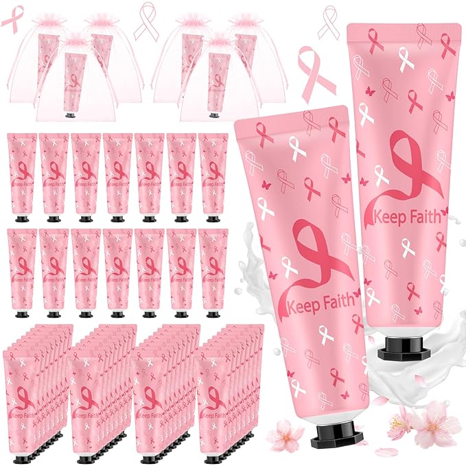 48 Sets Breast Cancer Awareness Pink Ribbon Hand Cream Gifts Bulk Baby Shower Hand Cream Travel Size Lotion Bulk Fall Thanksgiving Party Supplies Favors Birthday Wedding for Guest