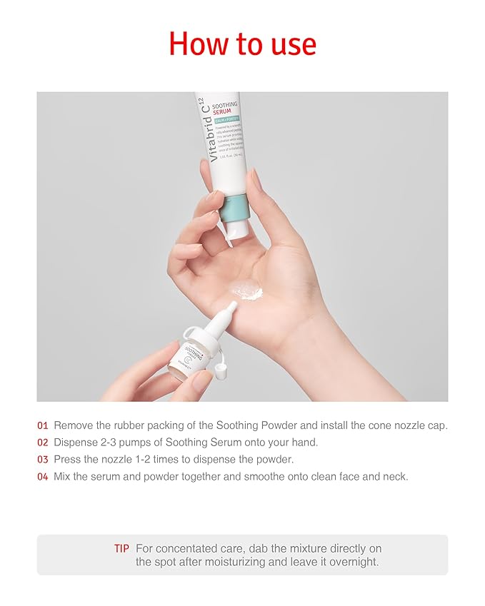 12 Hour Vitamin C Soothing Serum for Acne & Blemish-Prone Sensitive Skin - Improves Sebum, Pores and Redness - Peptides, Niacinamide, Madecassoside, 1.01 fl.oz. Powder 0.04oz.