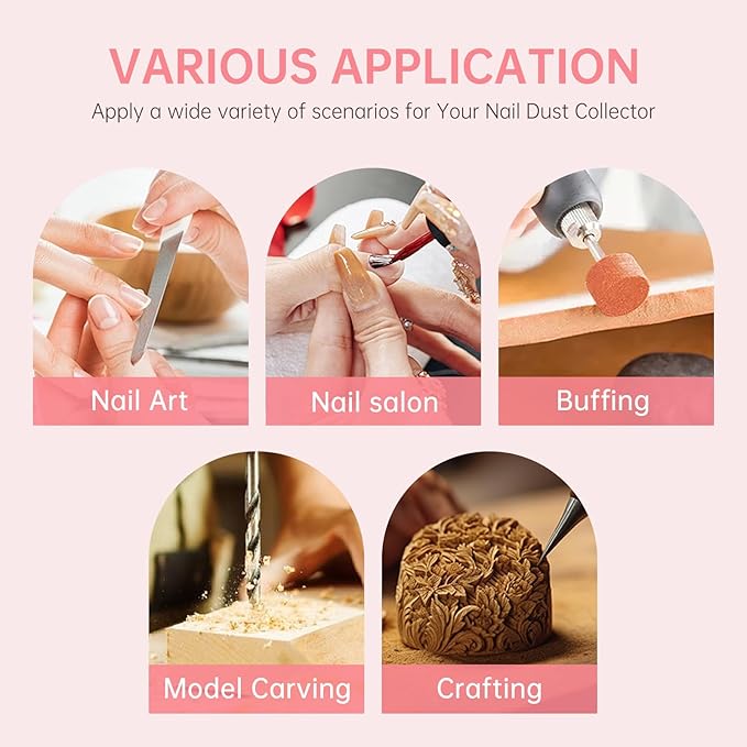 Cordless Nail Dust Collector,Brushless Turbo Fan Dust Collector Nail Tech 30pcs Cotton Filter,Rechargeable Dust Suction Machine for Acrylic Gel Polish Manicure at Salon&Home
