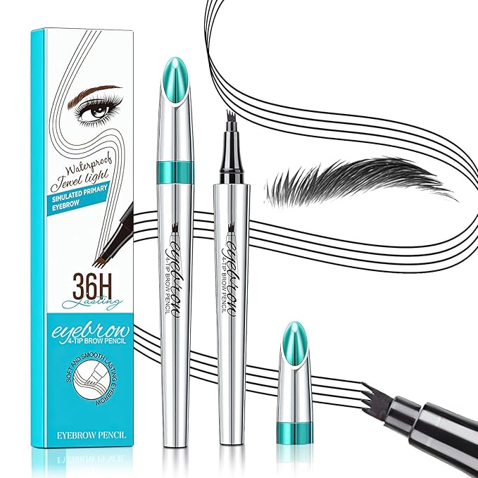 3D Waterproof Microblading Eyebrow Pen 4 Fork Tip Tattoo Pencil, Long-Lasting Brow Microfilling Eyebrow Pen, Easy to Use Microblade Eyebrow Pencil Eyebrow Brush (Black)