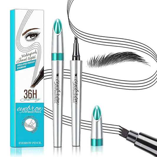 3D Waterproof Microblading Eyebrow Pen 4 Fork Tip Tattoo Pencil, Long-Lasting Brow Microfilling Eyebrow Pen, Easy to Use Microblade Eyebrow Pencil Eyebrow Brush (Black)