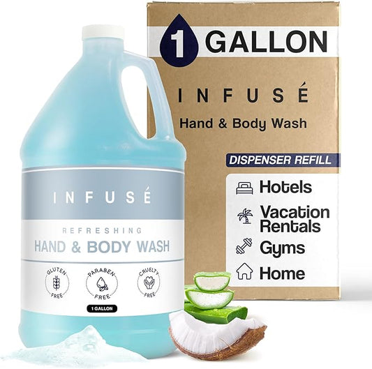 1-Shoppe All-in-Kit Hand/Body Wash | Infuse White Tea & Coconut Hotel | 1 Gallon | For Hospitality & Vacation Rentals to Refill Dispensers | (Single Gallon)