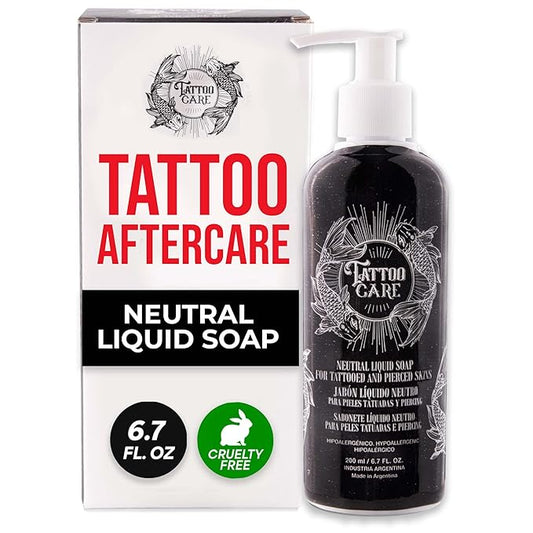 AfterCare Neutral Liquid Soap for Tattooed and Pierced Skin, Hypoallergenic, 6.7 fl. oz., Unscented Soap, Tattoo Aftercare, Tattoo Cleaning Supplies, Deep Cleansing Formula