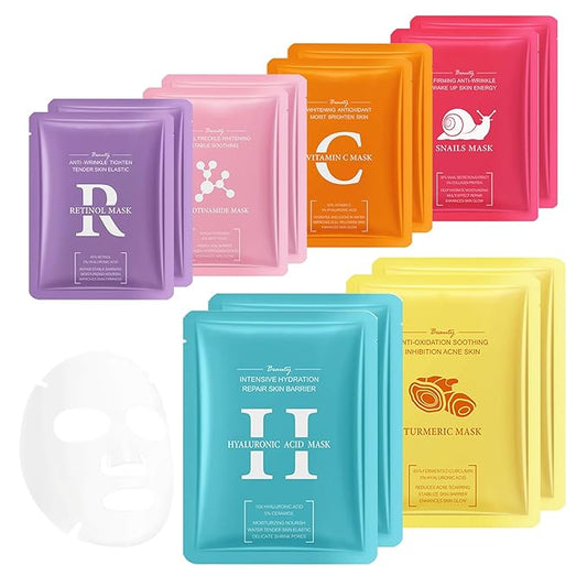 12 Combo Pack Moisturizing Face Sheet Mask, Soft Moisturizing Face Mask Sheets for All Skin Types, Long Lasting Gentle Hydrating Facial Mask Set