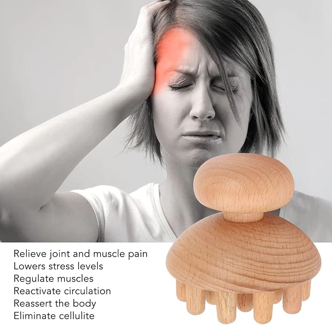 Yosoo Wood Scalp Massager Small Octopus Shape Massage Tool, Manual Scalp Massagers Scalp Massage Tool, Mushroom Fingers Head Scratcher Wood Massager for Reduce Stress 2.44 x 2.36in