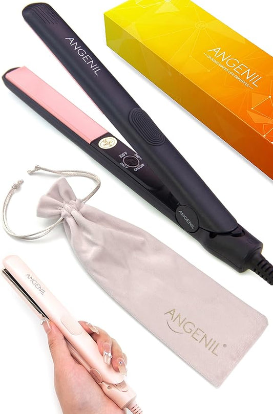 ANGENIL Mini Straightener Flat Iron for Short Hair, Dual Voltage Small Hair Straightener and Curler 2 in 1, Portable Mini Flat Iron for Short Edges, Front Bangs, Men's Beard, 3 Temp (280℉- 320℉ -380℉)