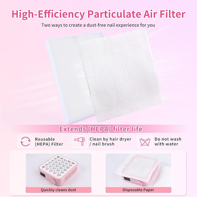 BQAN Nail Dust Collector Portable for Home & Salon - 4200RPM Vacuum with Reusable Filter, for Acrylic Drilling Dust Beginner Friendly Small Manicure Tool (Pink)