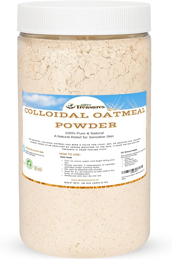 Dirty Treasures Colloidal Oatmeal Bath | Eczema & Itchy Skin Relief | Baby-Safe, 100% Natural, Fragrance-Free | 1 lb (16oz)