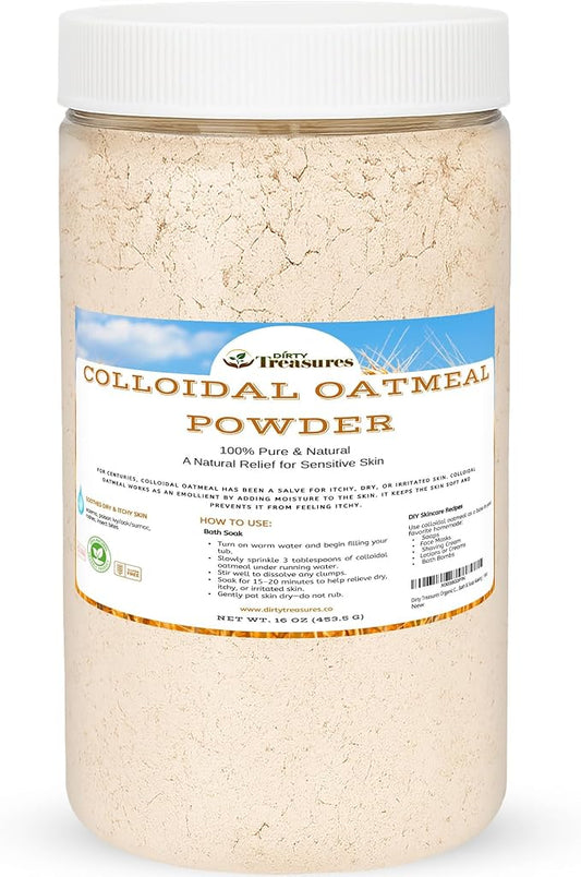 Dirty Treasures Colloidal Oatmeal Bath | Eczema & Itchy Skin Relief | Baby-Safe, 100% Natural, Fragrance-Free | 1 lb (16oz)