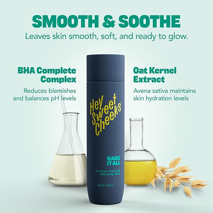 BHA Salicylic Acid Body Wash with Oat Milk, Blemish Body Wash for Back Blemishes, Bacne, Cleanser for Clear, Smooth Skin, Bare It All, 9.64 oz