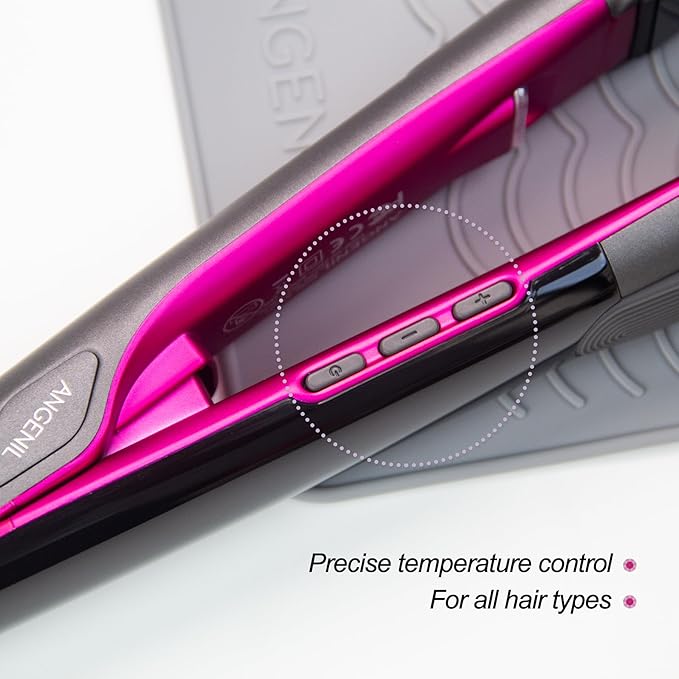 ANGENIL Professional Titanium Flat Iron Hair Straightener and Curler 2 in 1, Dual Voltage Hair Straighteners for Women, 20S Fast Heating Flat Iron 1-inch with Anti-scalding and Anti-Slip Silicone Mat