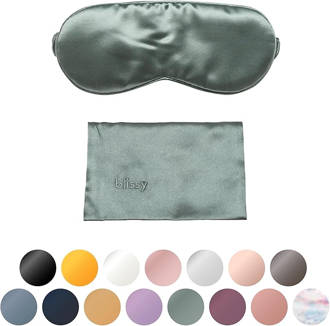 BLISSY Silk Sleep Mask - Mulberry Silk 22 Momme 6A Fibers - Complete Blackout - Hypoallergenic - Pull On - Matcha