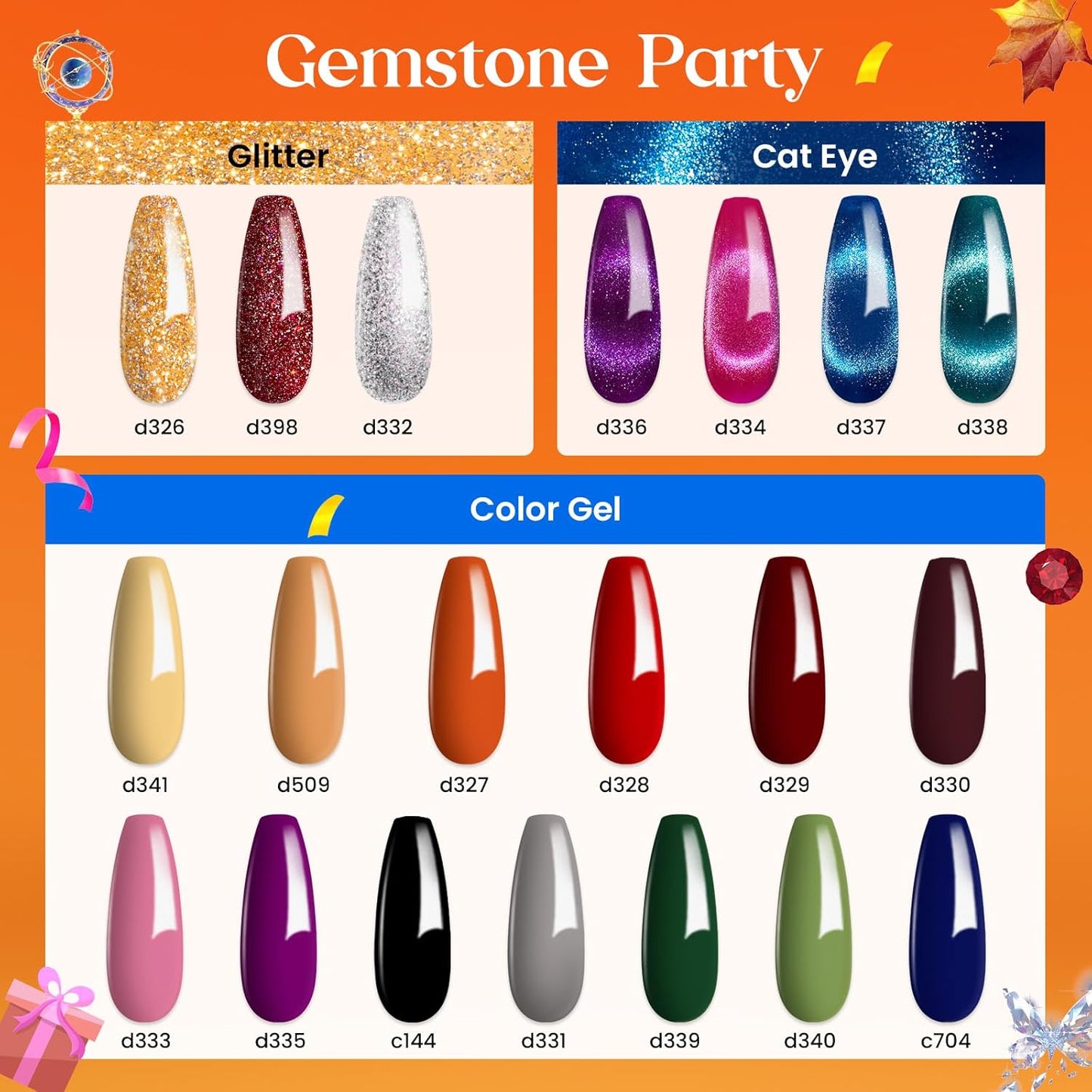 Beetles Halloween Gel Nail Polish 20 Fall Colors Cat Eye Gel Polish Set Burgundy Red Purple Orange Black with Magnet Pen Base Top Coat DIY Salon Manicured Soak Off UV Gifts for Women Gemstone Party