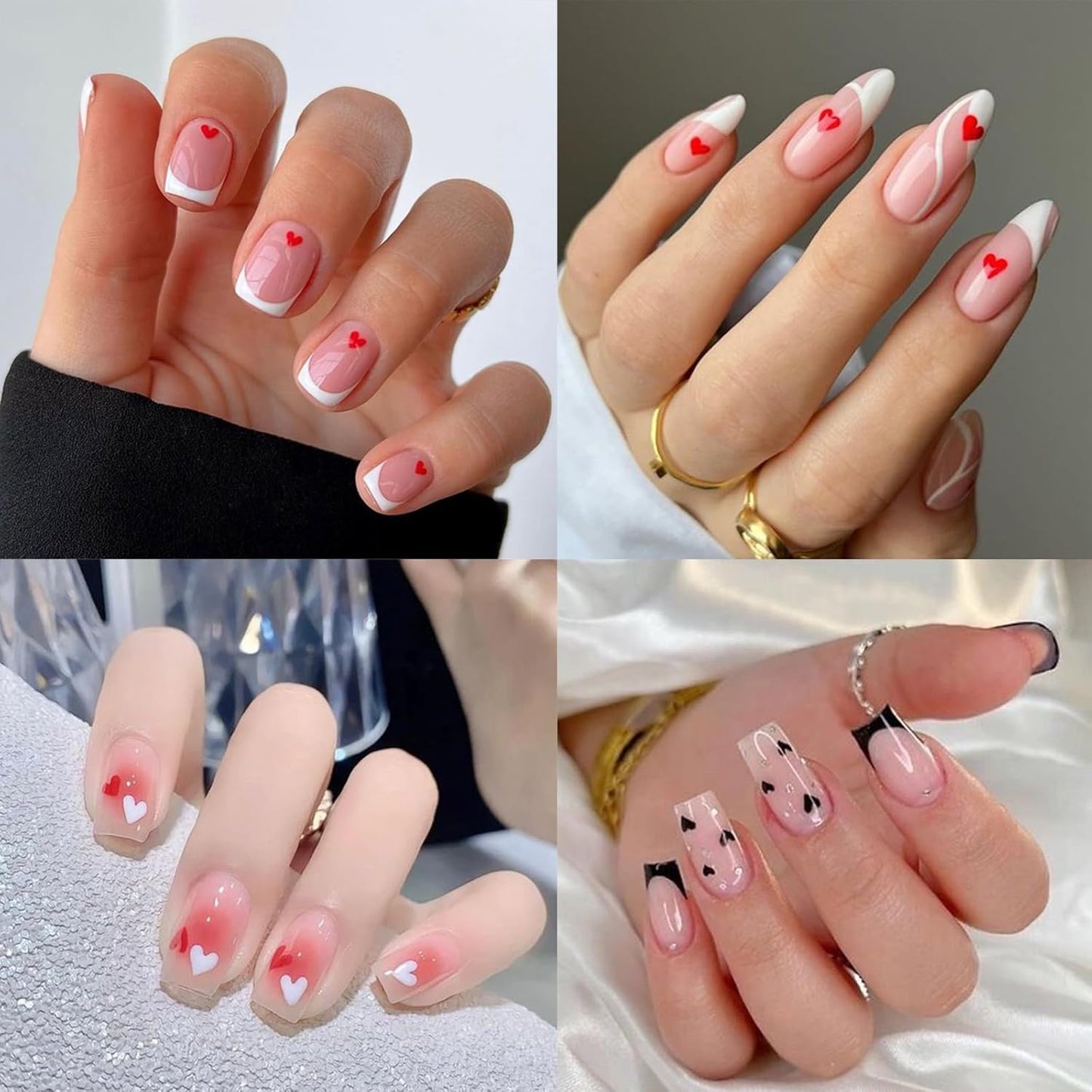 6 Sheets Valentine's Day Heart Nail Art Stickers Decals 3D Self-Adhesive Nail Decals Cute Red and Black Hollow Out Heart Nail Supplies for Women and Girls Valentines DIY Manicure Decorations