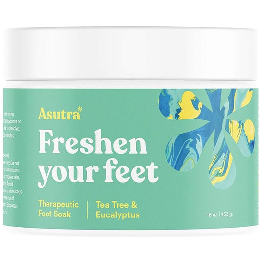 ASUTRA Invigorating and Therapeutic Foot Soak + Pedicure Pumice Stone (Dead Sea Salt w/Tea Tree & Eucalyptus Oils), 16 oz - Helps to Soften Calluses, Corns, and Cracked Feet