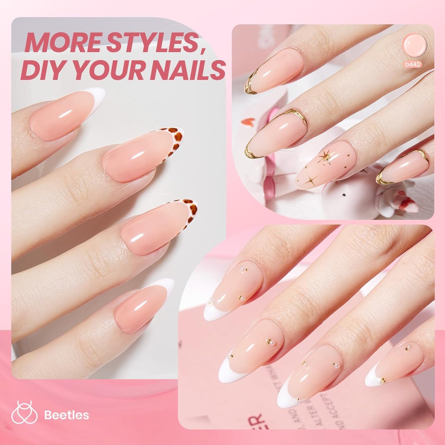 Beetles Nude Gel Nail Polish - 15ML Nude Pink Natural Gel Polish Nail Concealer Jelly Gel Nail Polish Soft Sheer Nail Polish Soak Off UV Nail Lamp French Nail Art Manicure Gift for Women