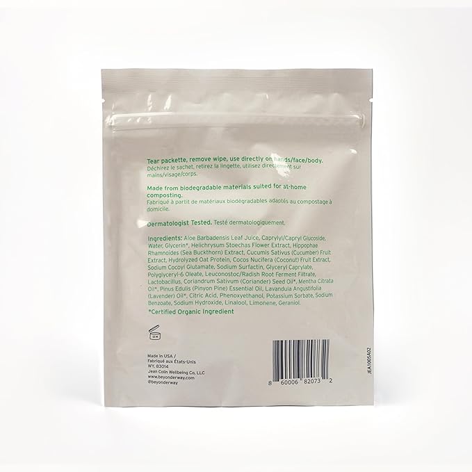 Cleansing Wipes - Essential Oils Blend of Bergamot Mint, Coriander, Lavender, Pinyon Pine with Aloe Vera – Face & Body Refresh, Skin Microbiome Balance, Dermatology Tested