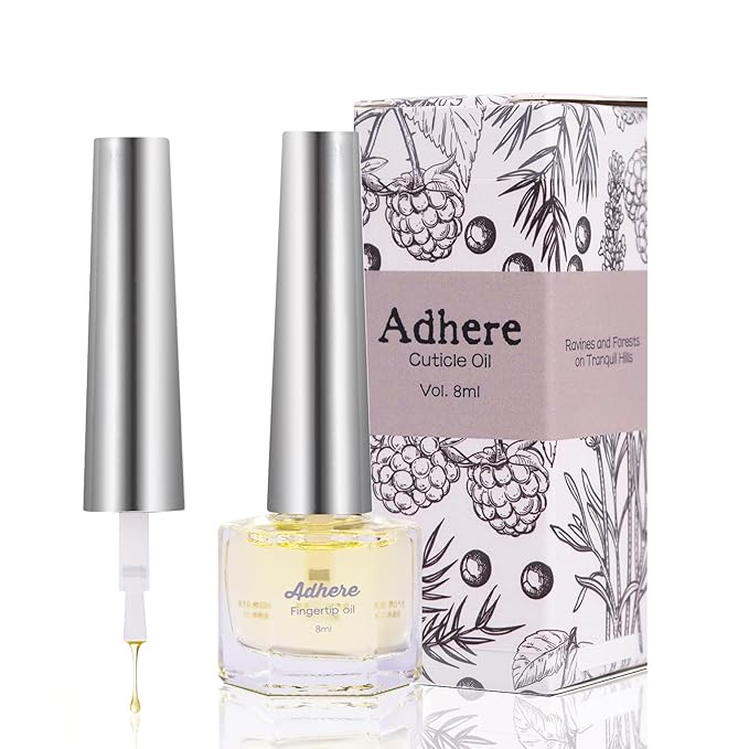 ADHERE Cuticle Oil for Nails Professional Nail Oil 8ML, Jojoba Nail Cuticle Oil Contains Vitamins with Soft Brush, for Nourishing, Hydrating, Dry Rough Nail Care Repair Essential Nail Care (Berries)