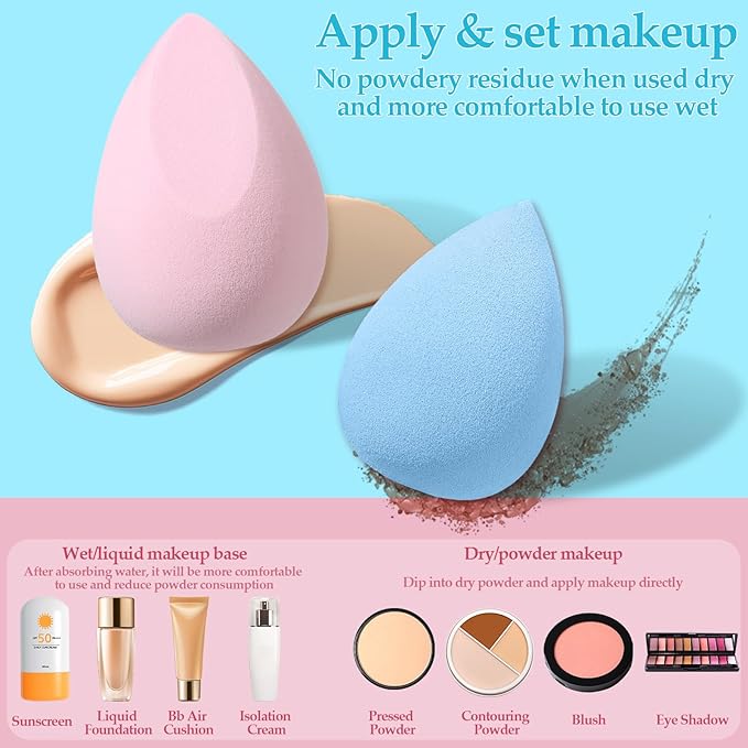 14 Pcs Makeup Sponge Set,Beauty Sponges Blender with 4 Pcs Powder Puff and 4 Pcs Mini Make up Sponges Birthday Gift,Mother's Day Gift for Women Liquid,Foundation,Powder,Concealer,Cream(Colorful)