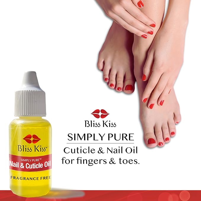 Bliss Kiss | Fragrance Free | Nail Oil Cuticle Dropper w/Vitamin E & Jojoba⏤Nail Strengthener Nail Growth Oil and Serum for Brittle Peeling Breaking Thin Nails | 0.5oz |