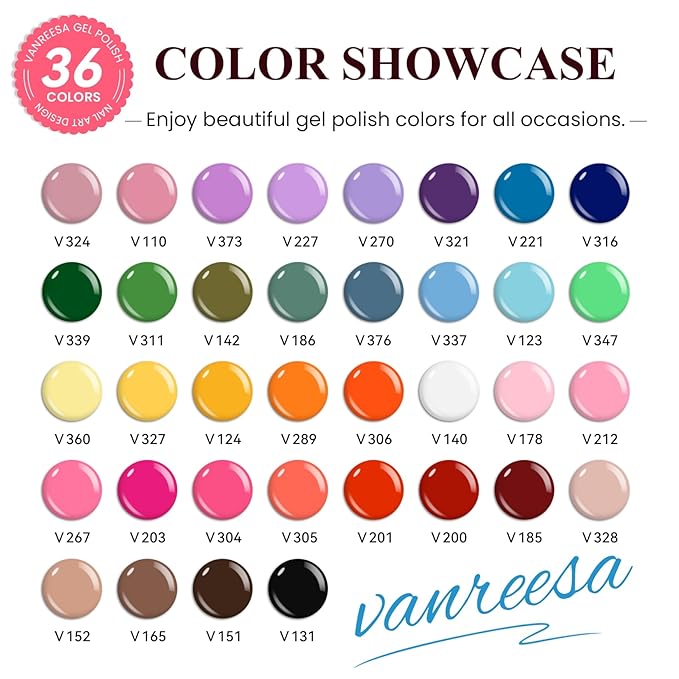 VANREESA Gel Nail Polish Kit with U V Light 52 Pcs Gel Polish Nail Set 36 Popular Colors Nail Polish Set + Base and 3 Effects Top Coat with Manicure Tools Complete Nail Kit Gifts for Women Girls