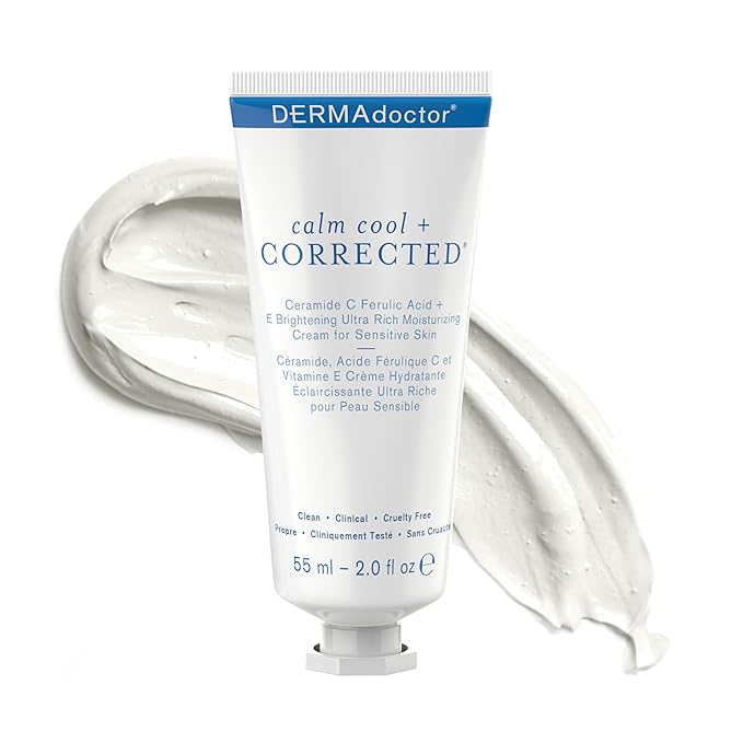 DERMAdoctor Calm Cool + Corrected Dermatologist Formulated Vitamin C Face Cream with Ferulic Acid + Vitamin E Oil; Ceramide Moisturizer for Sensitive Skin - 2.0 oz