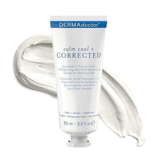 DERMAdoctor Calm Cool + Corrected Dermatologist Formulated Vitamin C Face Cream with Ferulic Acid + Vitamin E Oil; Ceramide Moisturizer for Sensitive Skin - 2.0 oz