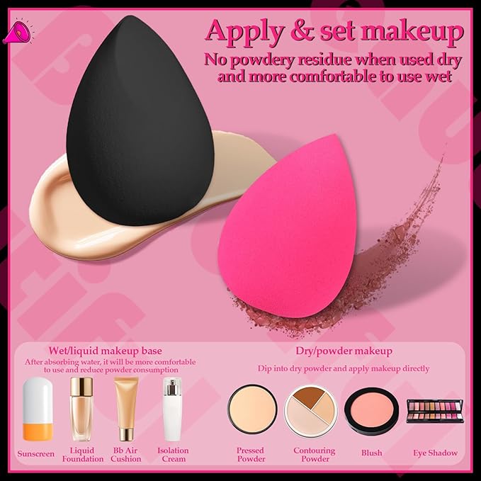 14 Pcs Makeup Sponges,Beauty Sponges Blender with 4 Pcs Powder Puff and 4 Pcs Mini Make up Sponges Valentine's Day Gift,Mother's Day Gift for Women Liquid,Foundation,Powder,Concealer(Black,Hot pink)